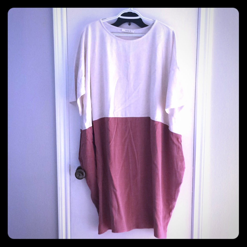 NWOT Linen blend color block dress w/ pockets #D1